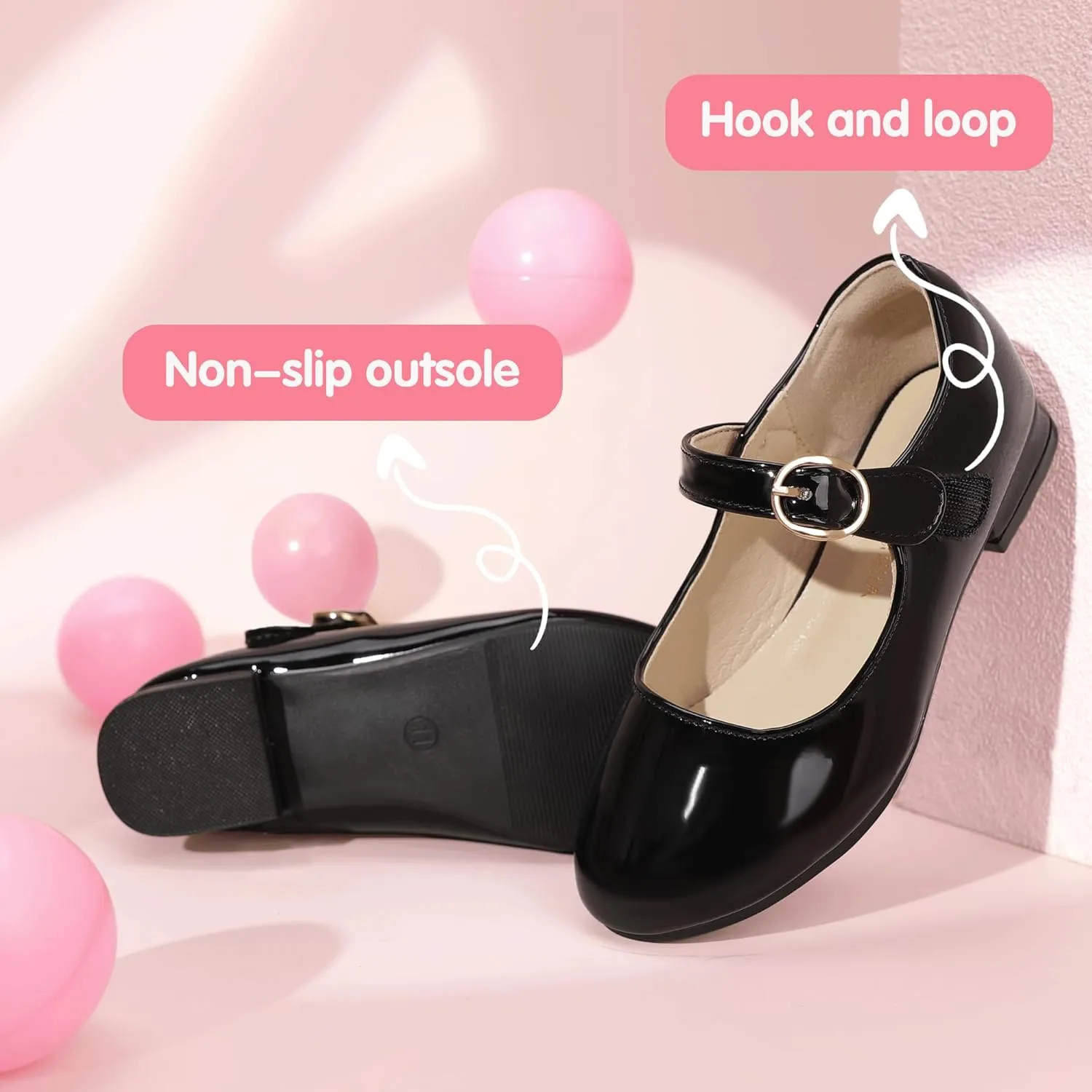 PANDANINJIA Girls Dress Shoes Patent Ballerina Flats Toddler Little Big Kid Mary Jane Low Heels Shoes