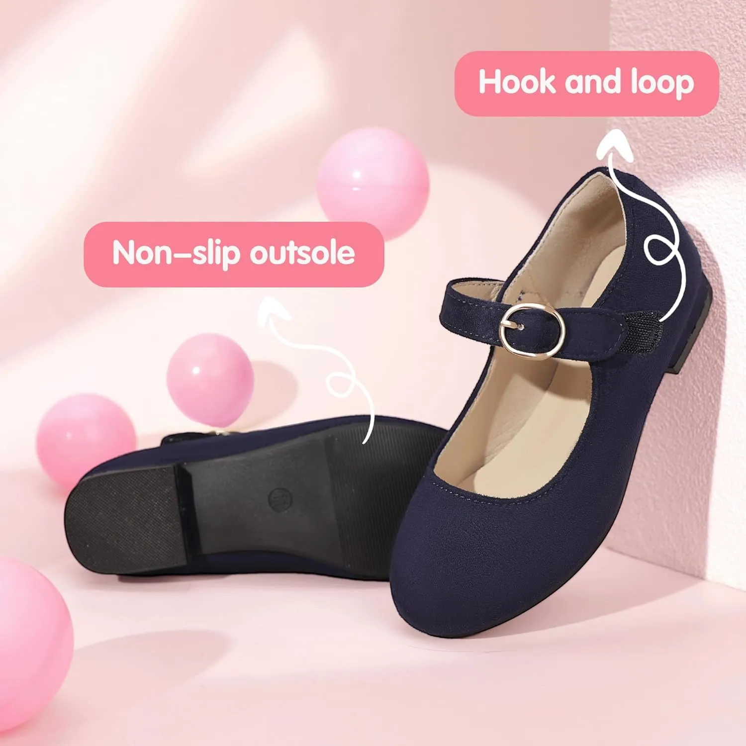PANDANINJIA Girls Dress Shoes Patent Ballerina Flats Toddler Little Big Kid Mary Jane Low Heels Shoes