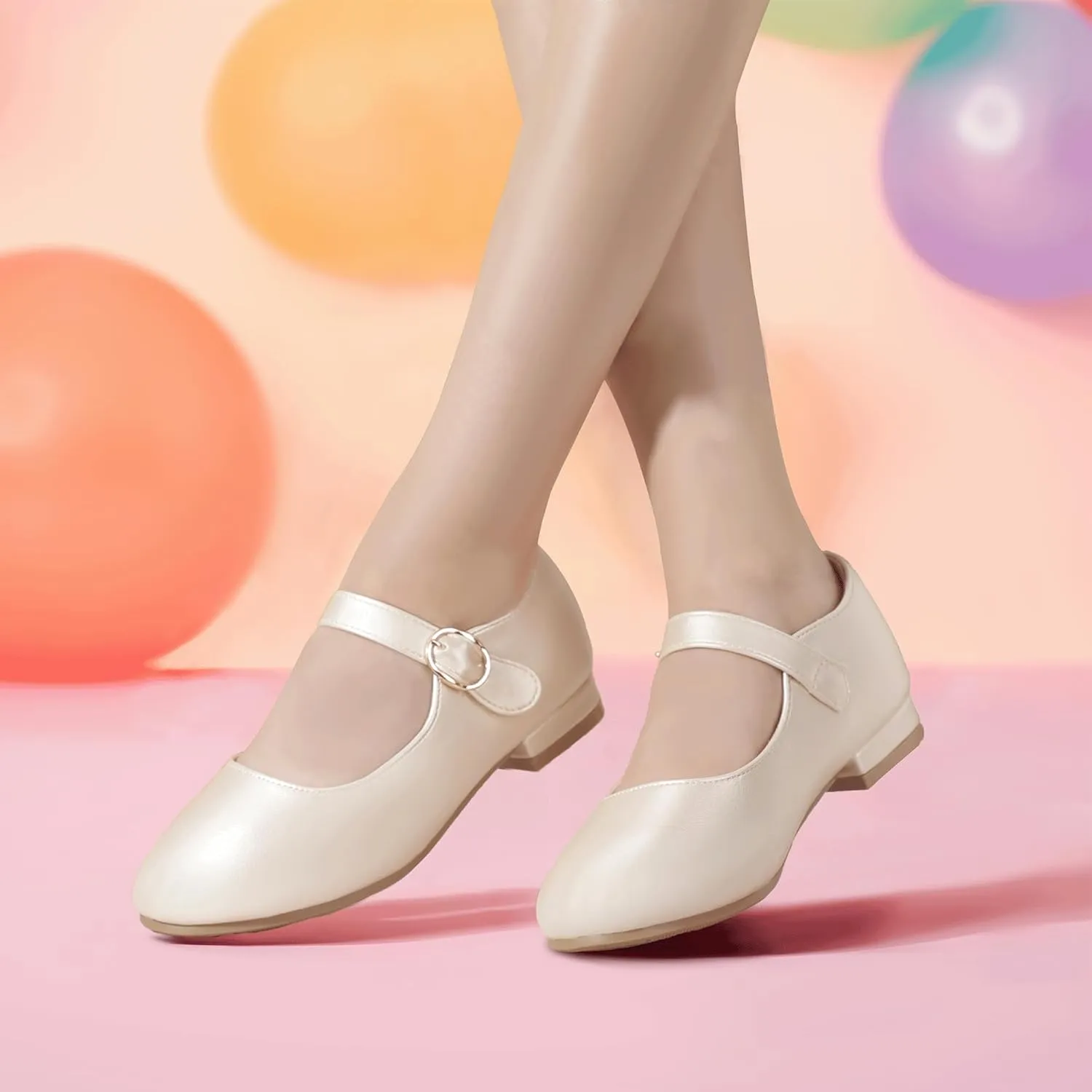 PANDANINJIA Girls Dress Shoes Patent Ballerina Flats Toddler Little Big Kid Mary Jane Low Heels Shoes