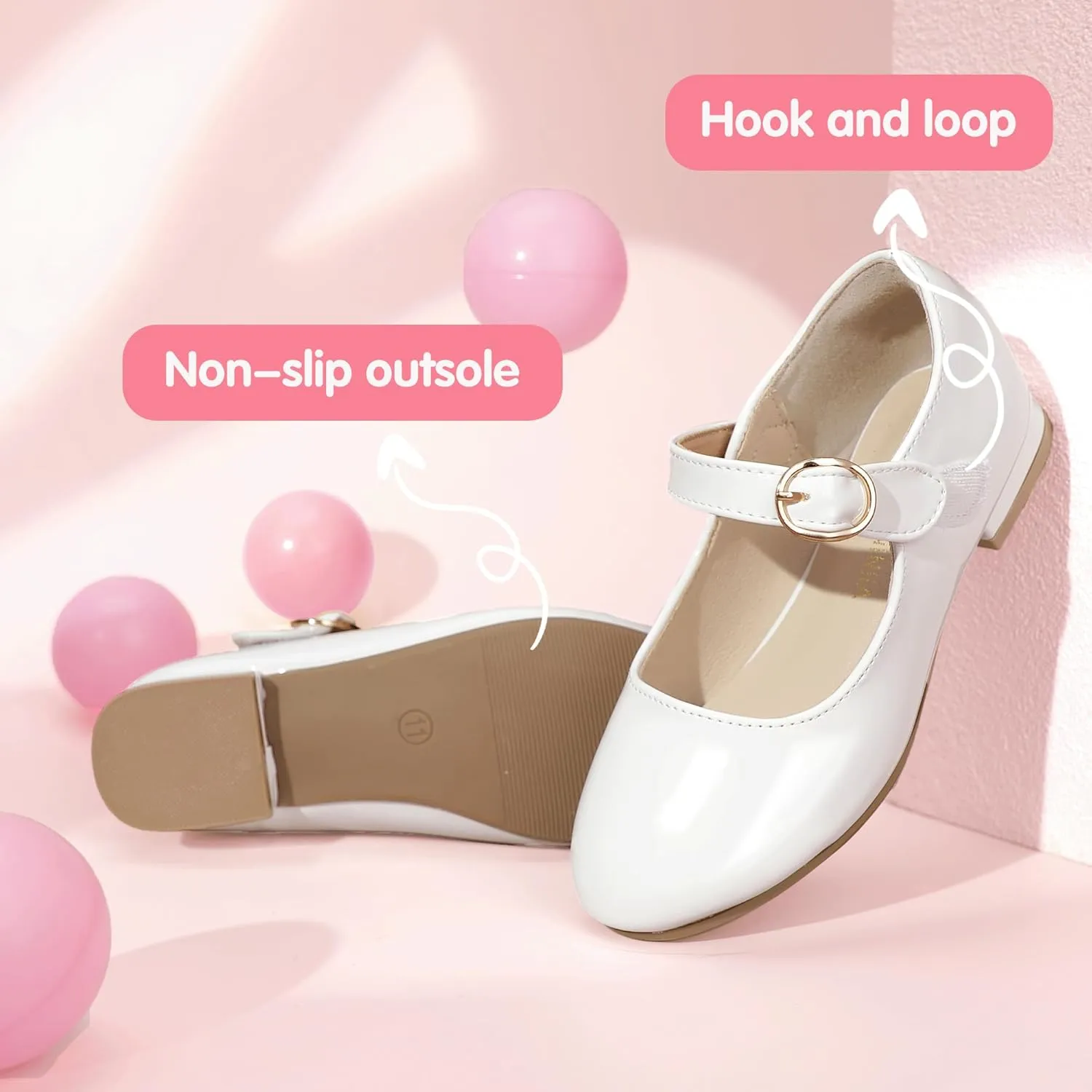 PANDANINJIA Girls Dress Shoes Patent Ballerina Flats Toddler Little Big Kid Mary Jane Low Heels Shoes