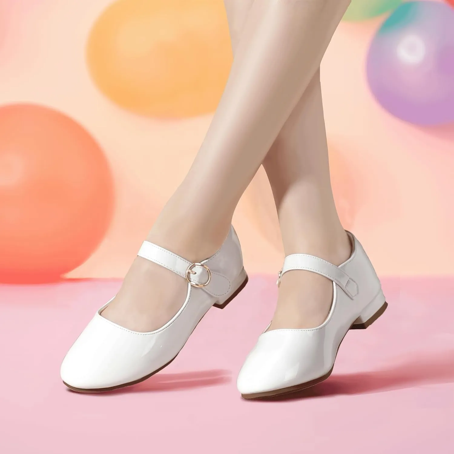PANDANINJIA Girls Dress Shoes Patent Ballerina Flats Toddler Little Big Kid Mary Jane Low Heels Shoes