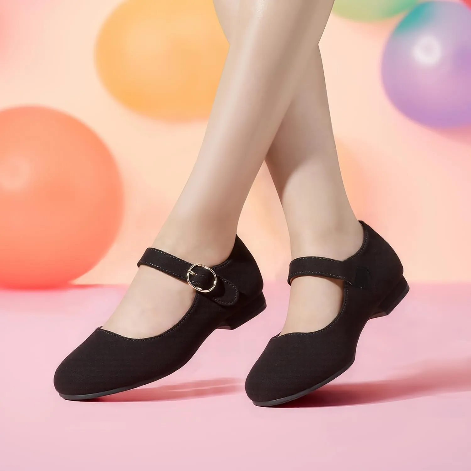 PANDANINJIA Girls Dress Shoes Patent Ballerina Flats Toddler Little Big Kid Mary Jane Low Heels Shoes