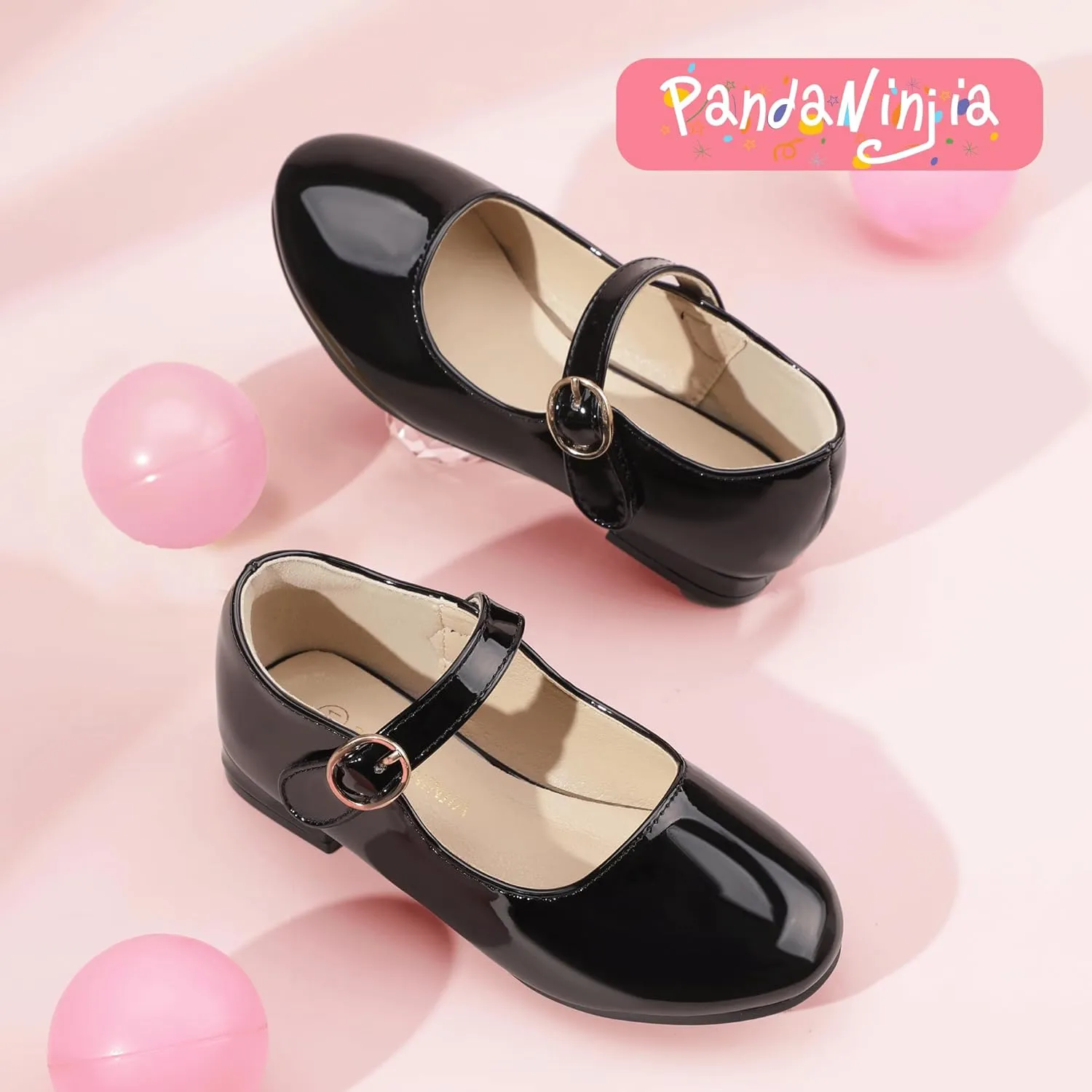 PANDANINJIA Girls Dress Shoes Patent Ballerina Flats Toddler Little Big Kid Mary Jane Low Heels Shoes