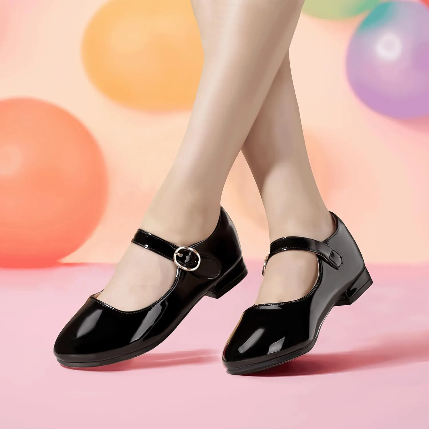 PANDANINJIA Girls Dress Shoes Patent Ballerina Flats Toddler Little Big Kid Mary Jane Low Heels Shoes