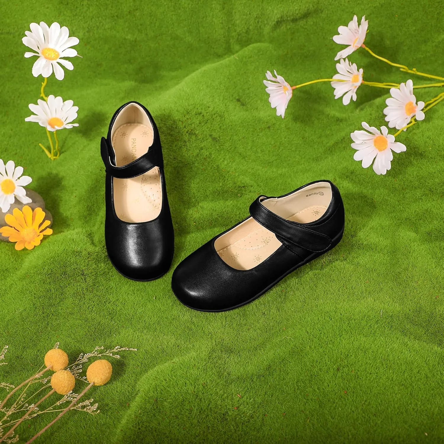 PANDANINJIA Girls Mary Jane School Uniform Dress Shoes Girl Flats for Toddler Little Big Kids