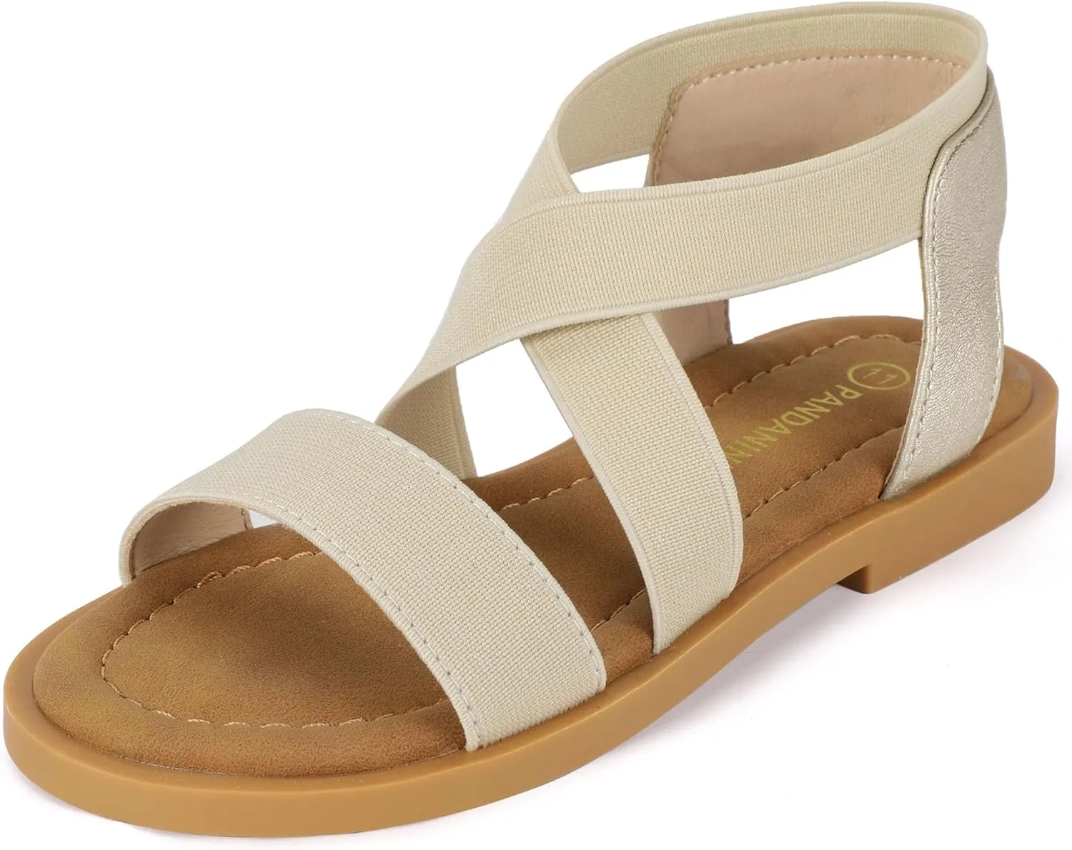 PANDANINJIA Girls Sandals Slip-on Elastic Ankle Cross Strappy Gladiator Dress Sandals Flats Summer Shoes Little Big Kids Sandals