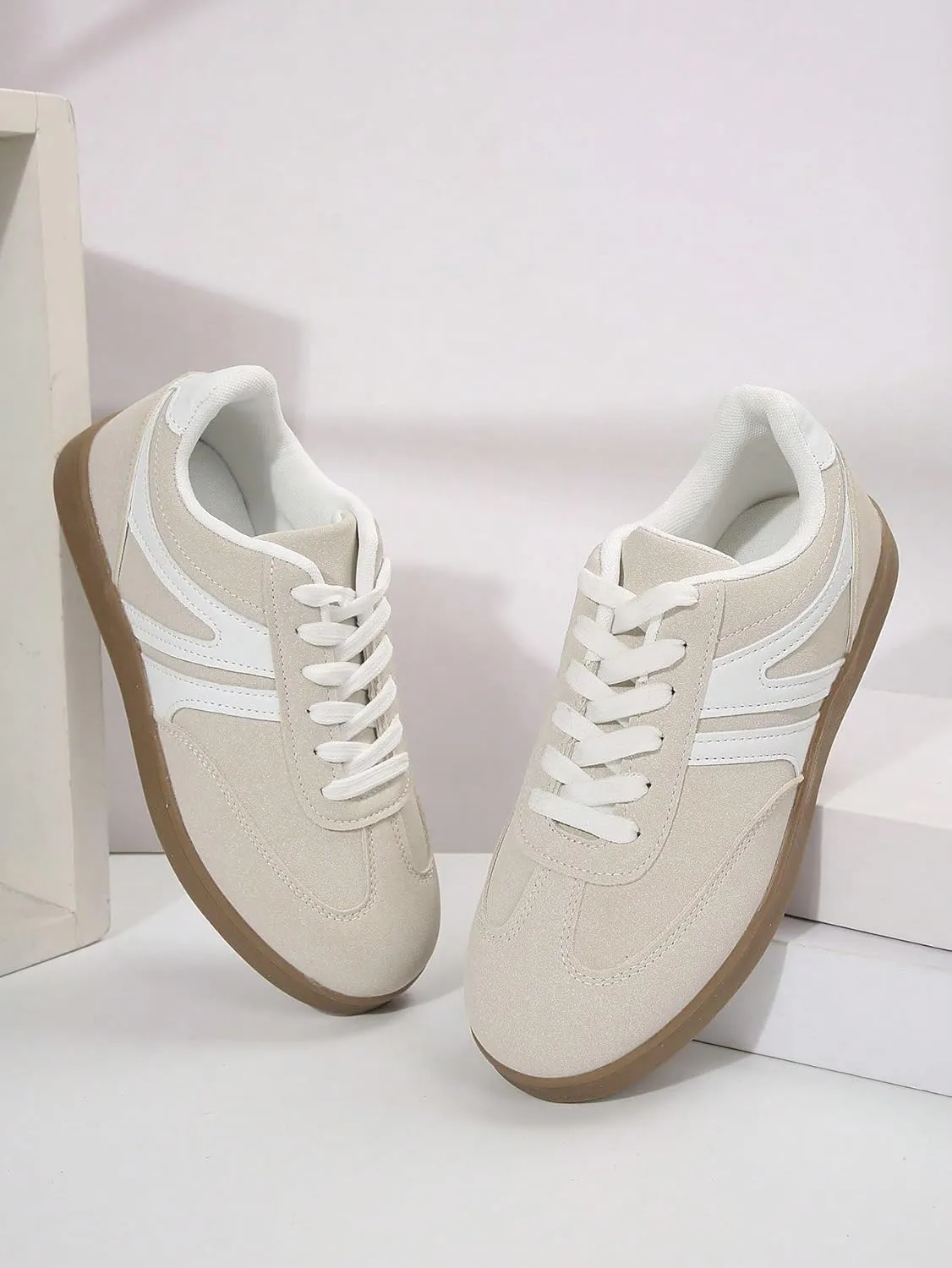Patchwork Retro Colorblock Chunky Sole Sneakers Stylish Lightweight Cushion Shoes for Women Fitness Training Daily Wear Gym Street German Army Inspired