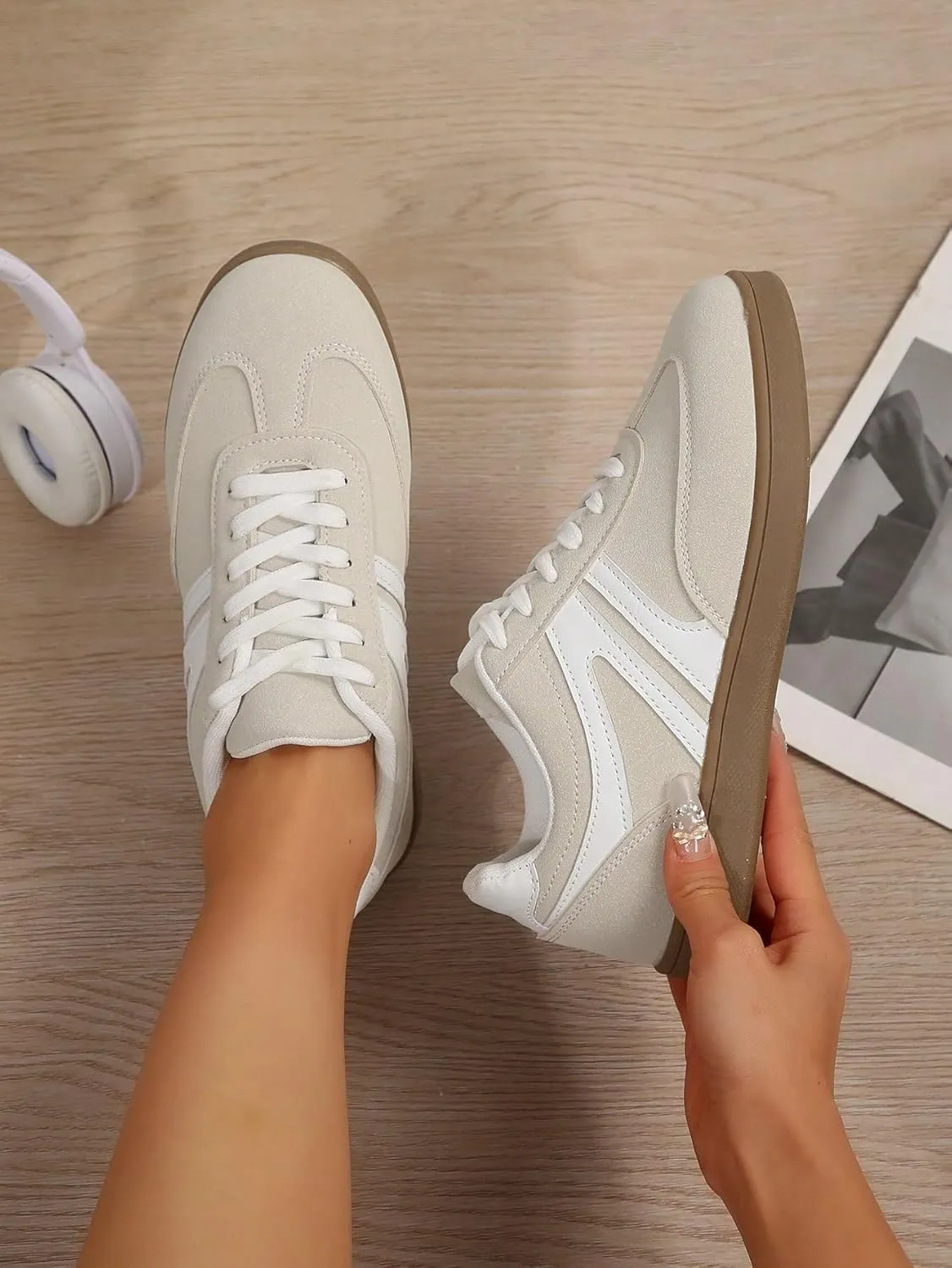 Patchwork Retro Colorblock Chunky Sole Sneakers Stylish Lightweight Cushion Shoes for Women Fitness Training Daily Wear Gym Street German Army Inspired