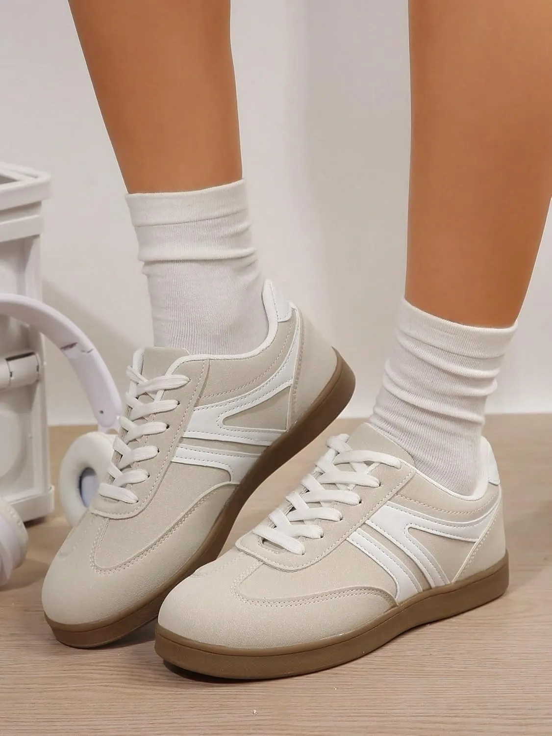 Patchwork Retro Colorblock Chunky Sole Sneakers Stylish Lightweight Cushion Shoes for Women Fitness Training Daily Wear Gym Street German Army Inspired