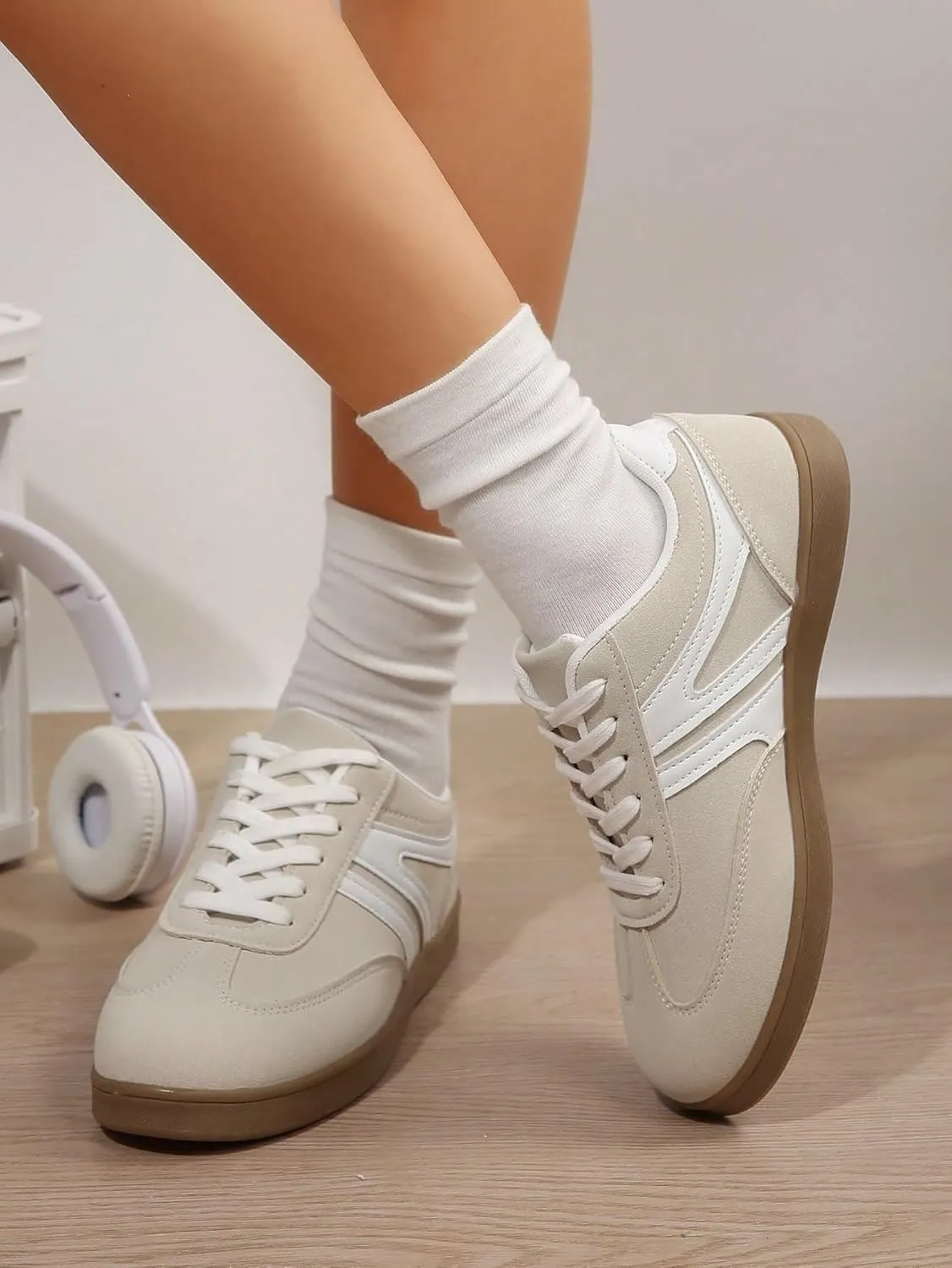 Patchwork Retro Colorblock Chunky Sole Sneakers Stylish Lightweight Cushion Shoes for Women Fitness Training Daily Wear Gym Street German Army Inspired
