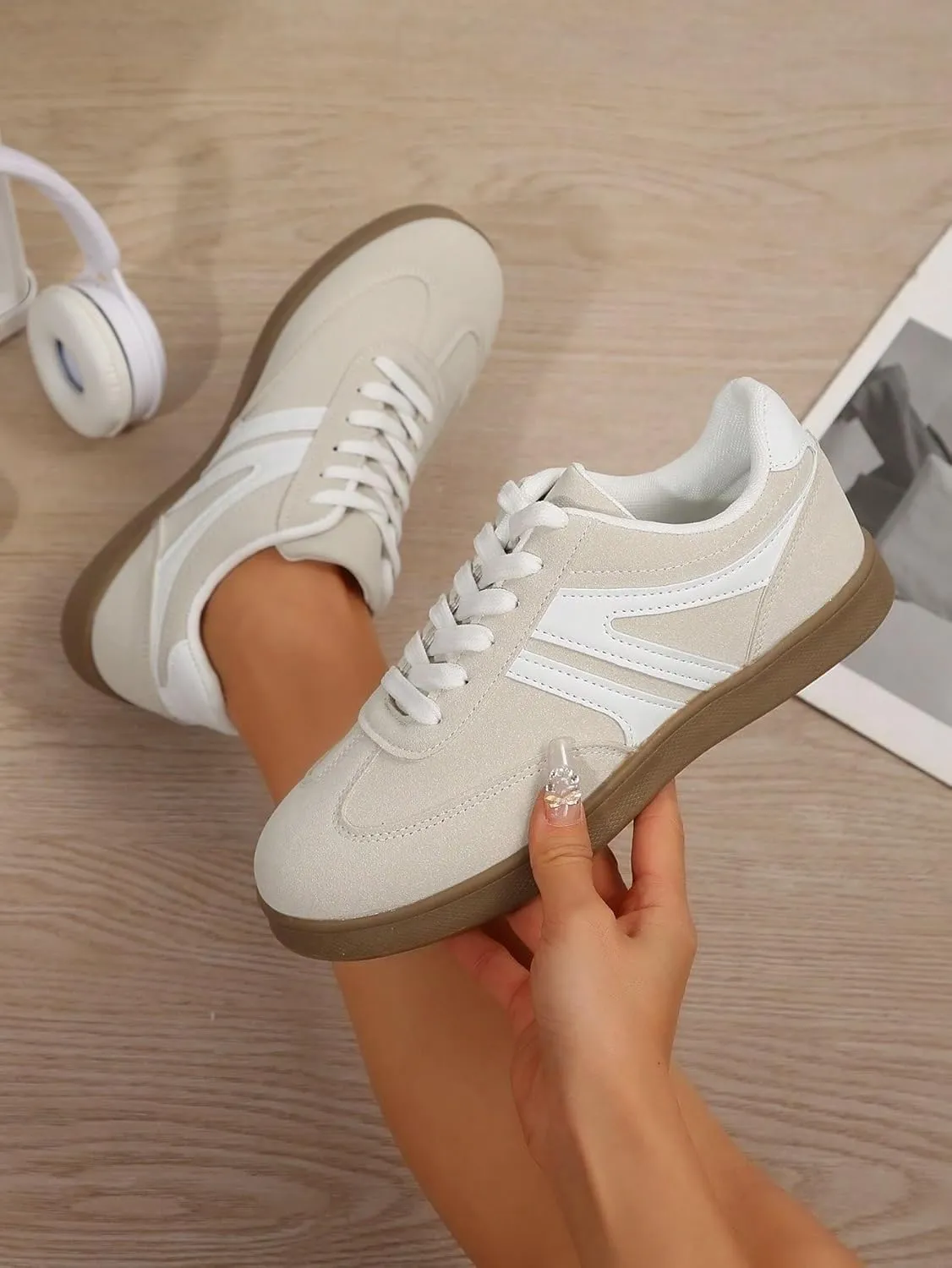 Patchwork Retro Colorblock Chunky Sole Sneakers Stylish Lightweight Cushion Shoes for Women Fitness Training Daily Wear Gym Street German Army Inspired