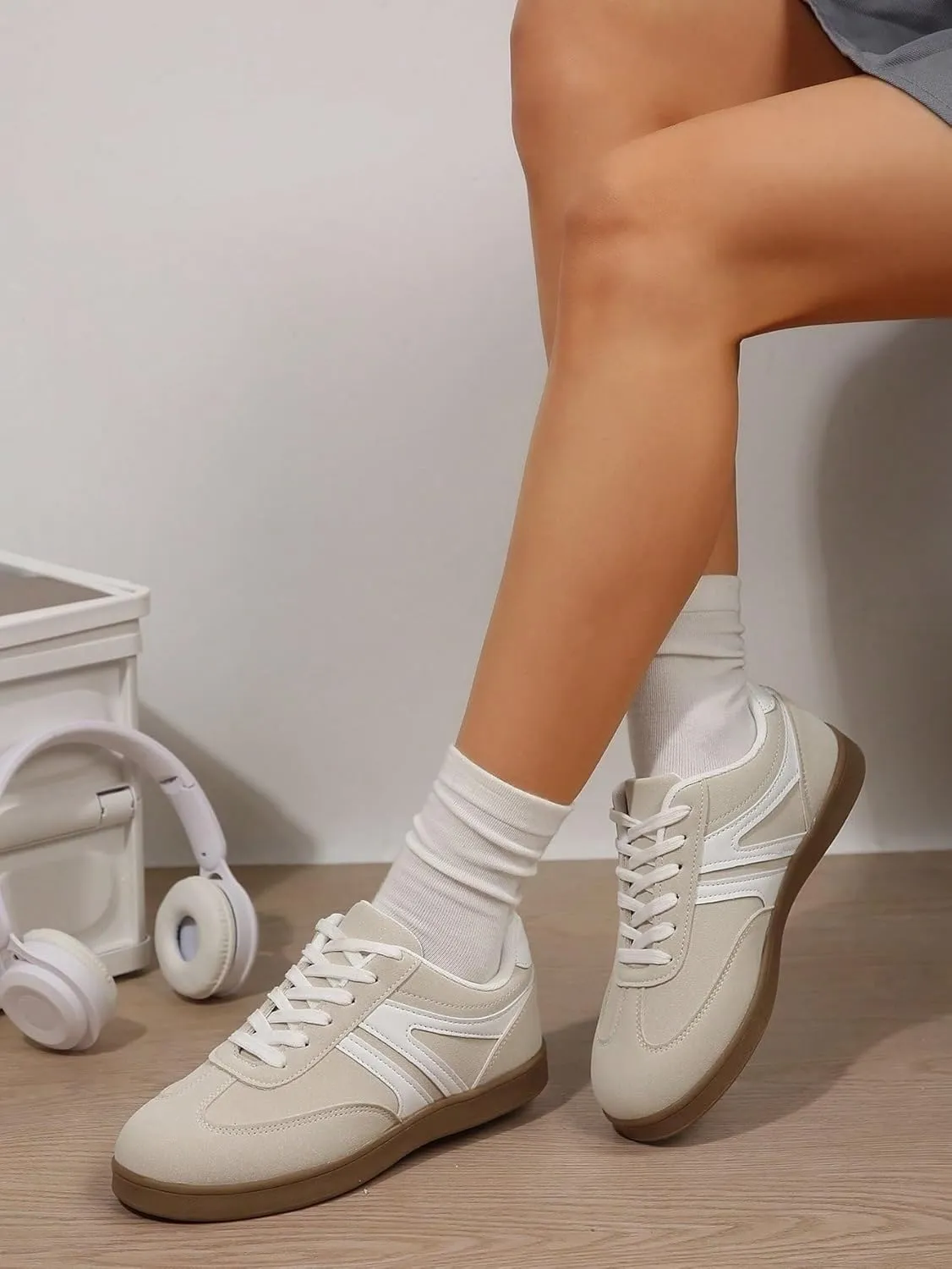 Patchwork Retro Colorblock Chunky Sole Sneakers Stylish Lightweight Cushion Shoes for Women Fitness Training Daily Wear Gym Street German Army Inspired