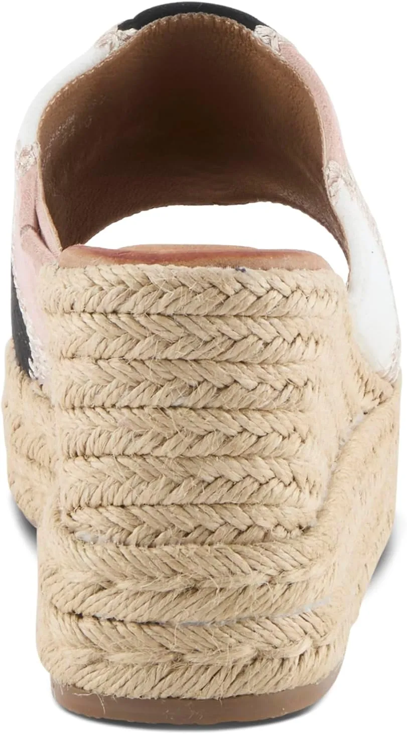 PATRIZIA Women's EVOLET Slide Sandals - Square Toe, Color Block Design, Jute Braided Platform, 4" Heel