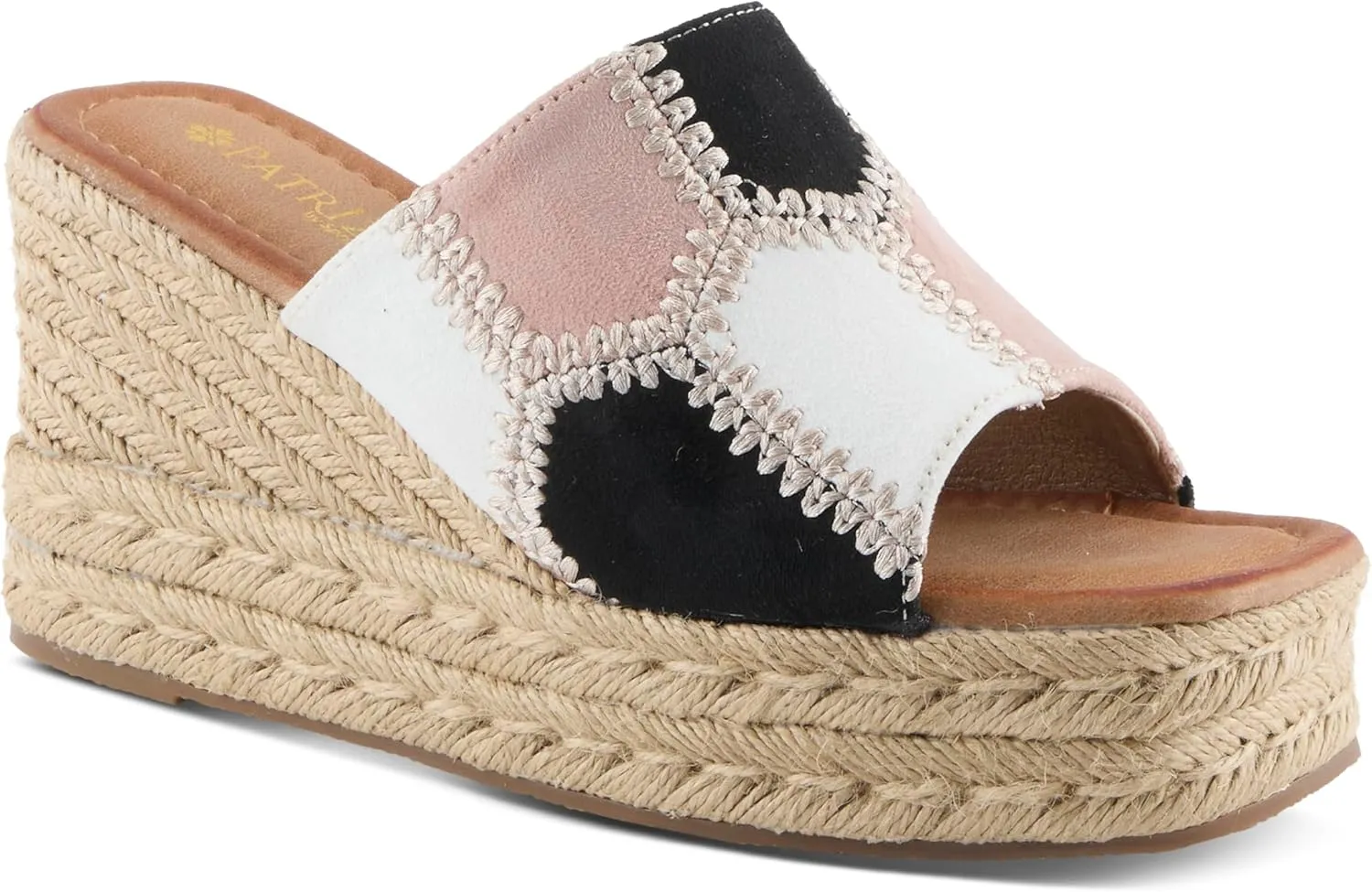 PATRIZIA Women's EVOLET Slide Sandals - Square Toe, Color Block Design, Jute Braided Platform, 4" Heel