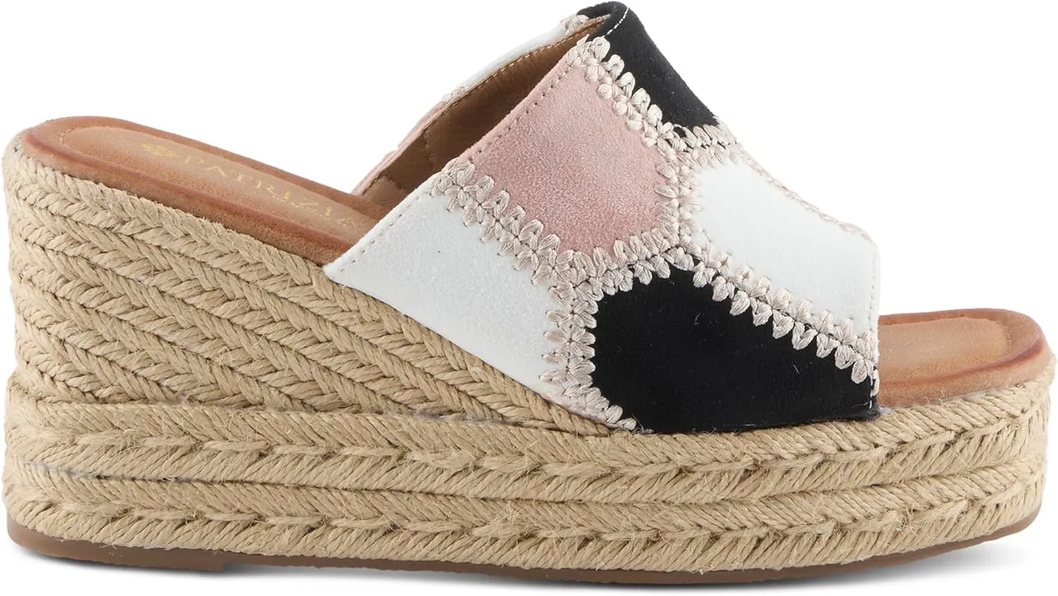PATRIZIA Women's EVOLET Slide Sandals - Square Toe, Color Block Design, Jute Braided Platform, 4" Heel