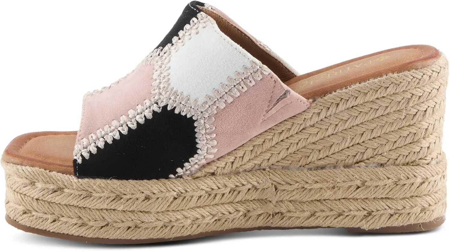 PATRIZIA Women's EVOLET Slide Sandals - Square Toe, Color Block Design, Jute Braided Platform, 4" Heel