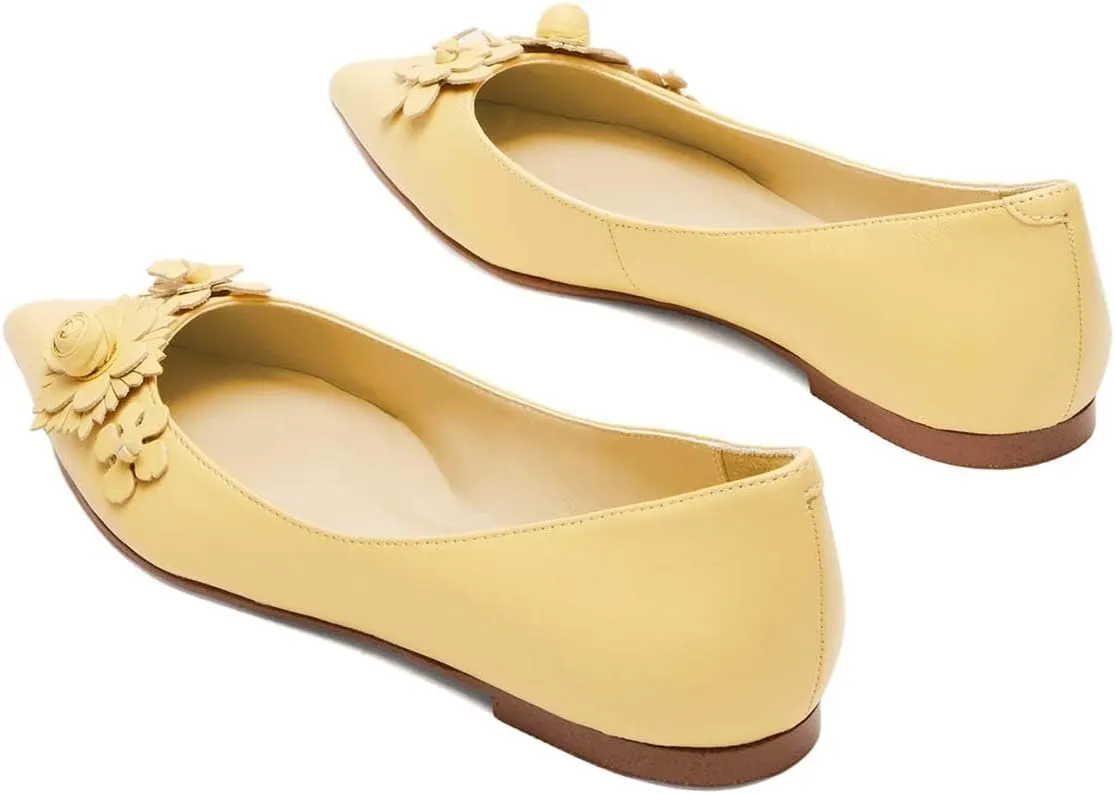 Pazzion Women Comfortable Closed Pointy Toe Ballet Flats Flowers Slip On Solid Pumps Versatile Shopping Dating Dance Shoes Size 4-16 US
