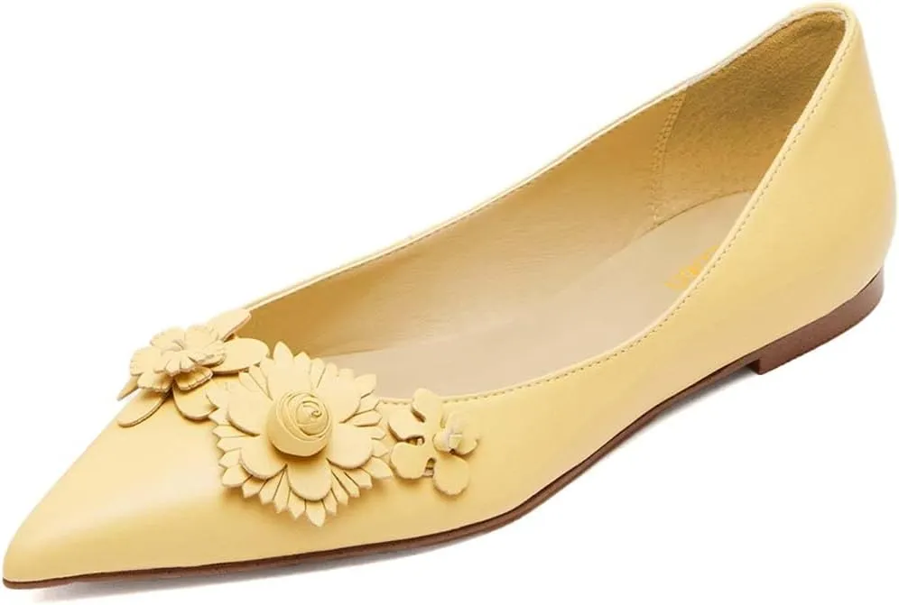 Pazzion Women Comfortable Closed Pointy Toe Ballet Flats Flowers Slip On Solid Pumps Versatile Shopping Dating Dance Shoes Size 4-16 US