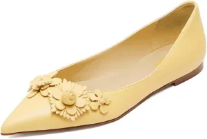 Pazzion Women Comfortable Closed Pointy Toe Ballet Flats Flowers Slip On Solid Pumps Versatile Shopping Dating Dance Shoes Size 4-16 US
