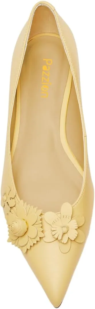 Pazzion Women Comfortable Closed Pointy Toe Ballet Flats Flowers Slip On Solid Pumps Versatile Shopping Dating Dance Shoes Size 4-16 US