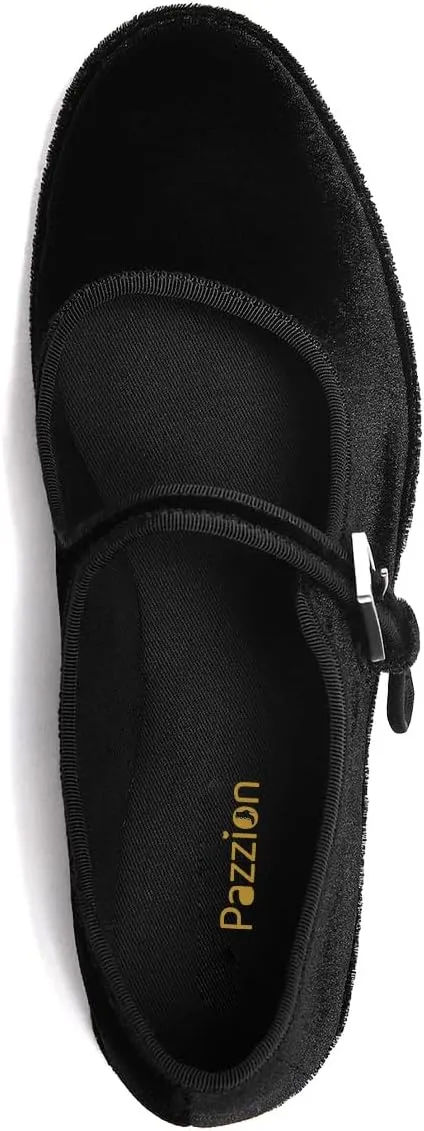 Pazzion Women Sweet Closed Round Toe Mary Janes Easy Buckle Strap Slip On Ballet Flats Basic Dance Fancy Ballroom Shoes Size 4-16 US