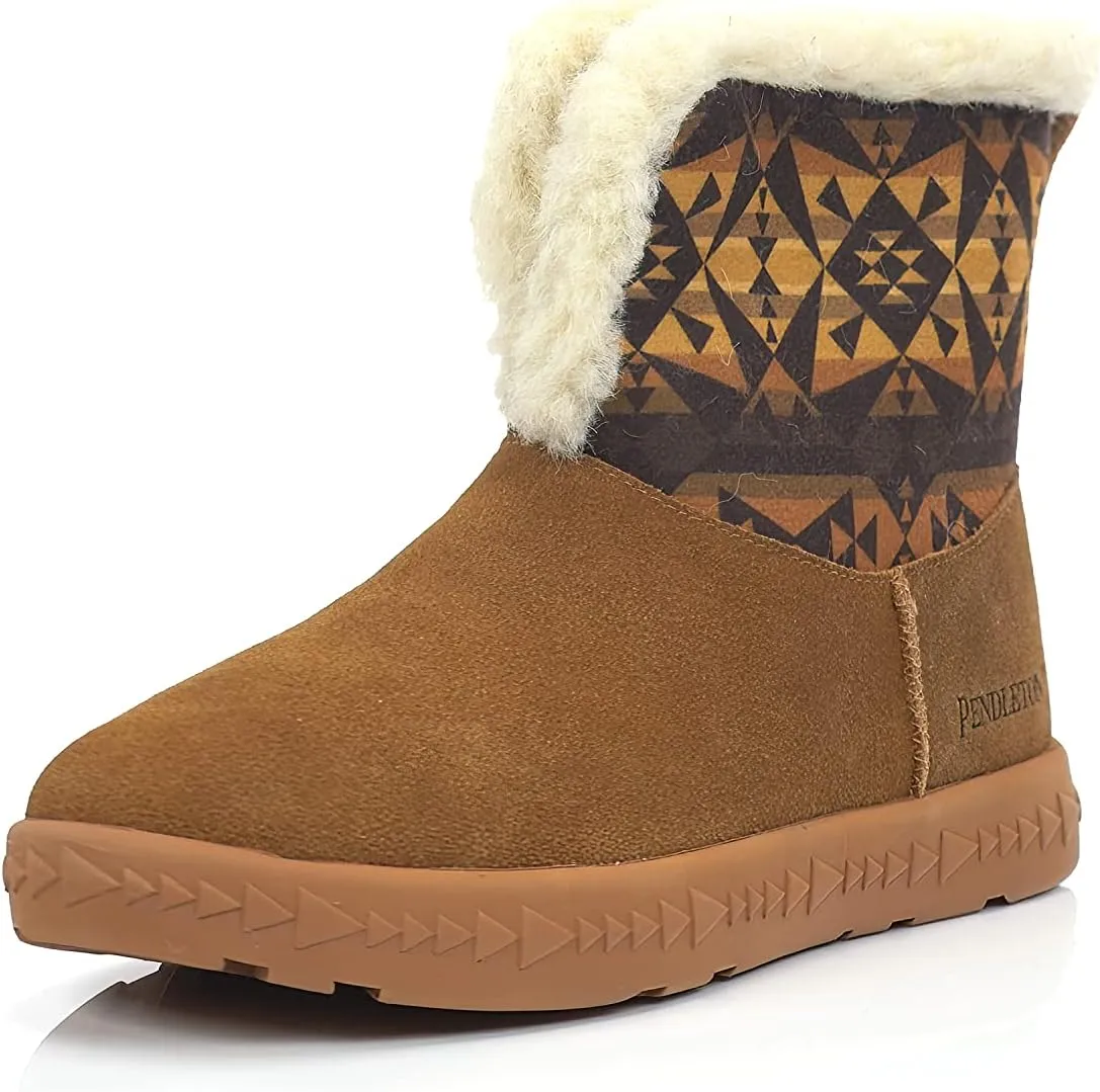 PENDLETON Women's Cabin Fold-Down Shearling Lined Winter Snow Boot, Suede Sheepskin Non-Skid Ice Anti-Slip