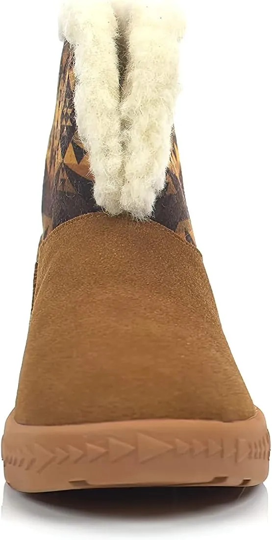 PENDLETON Women's Cabin Fold-Down Shearling Lined Winter Snow Boot, Suede Sheepskin Non-Skid Ice Anti-Slip
