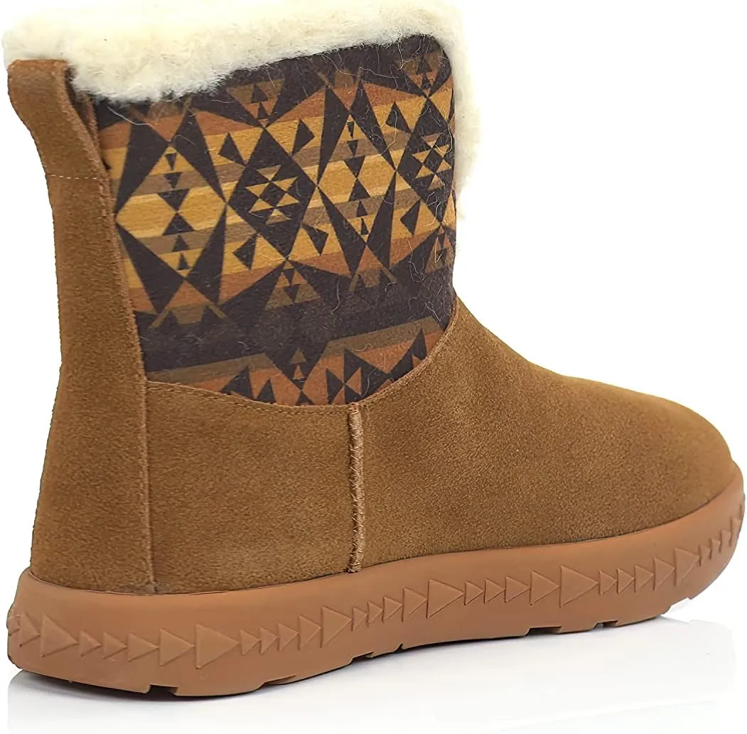 PENDLETON Women's Cabin Fold-Down Shearling Lined Winter Snow Boot, Suede Sheepskin Non-Skid Ice Anti-Slip