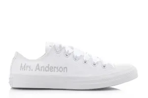 Personalized Monogrammed Sneakers for Brides, Customized Bridal Trainers, Wedding Day Footwear, Monogrammed Wedding Shoes, White