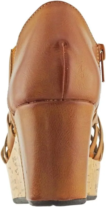 Pierre Dumas Women's Natural-1 Vegan Leather Criss Cross Strappy Wedge Platform Sandals