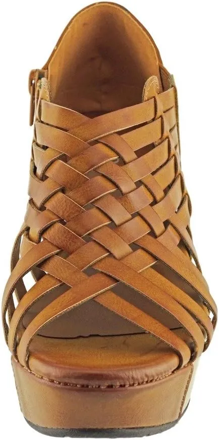 Pierre Dumas Women's Natural-1 Vegan Leather Criss Cross Strappy Wedge Platform Sandals