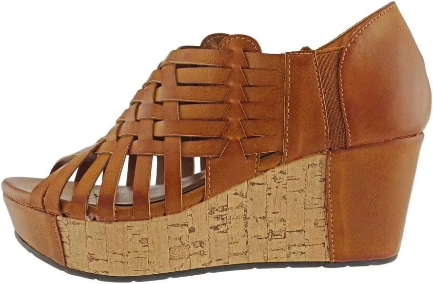 Pierre Dumas Women's Natural-1 Vegan Leather Criss Cross Strappy Wedge Platform Sandals