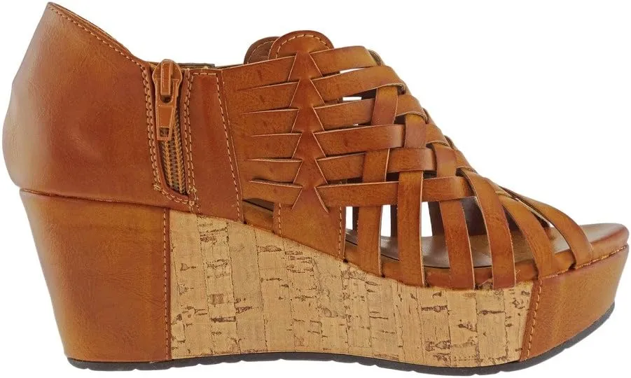 Pierre Dumas Women's Natural-1 Vegan Leather Criss Cross Strappy Wedge Platform Sandals