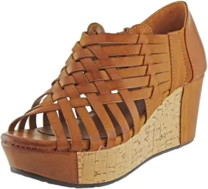 Pierre Dumas Women's Natural-1 Vegan Leather Criss Cross Strappy Wedge Platform Sandals