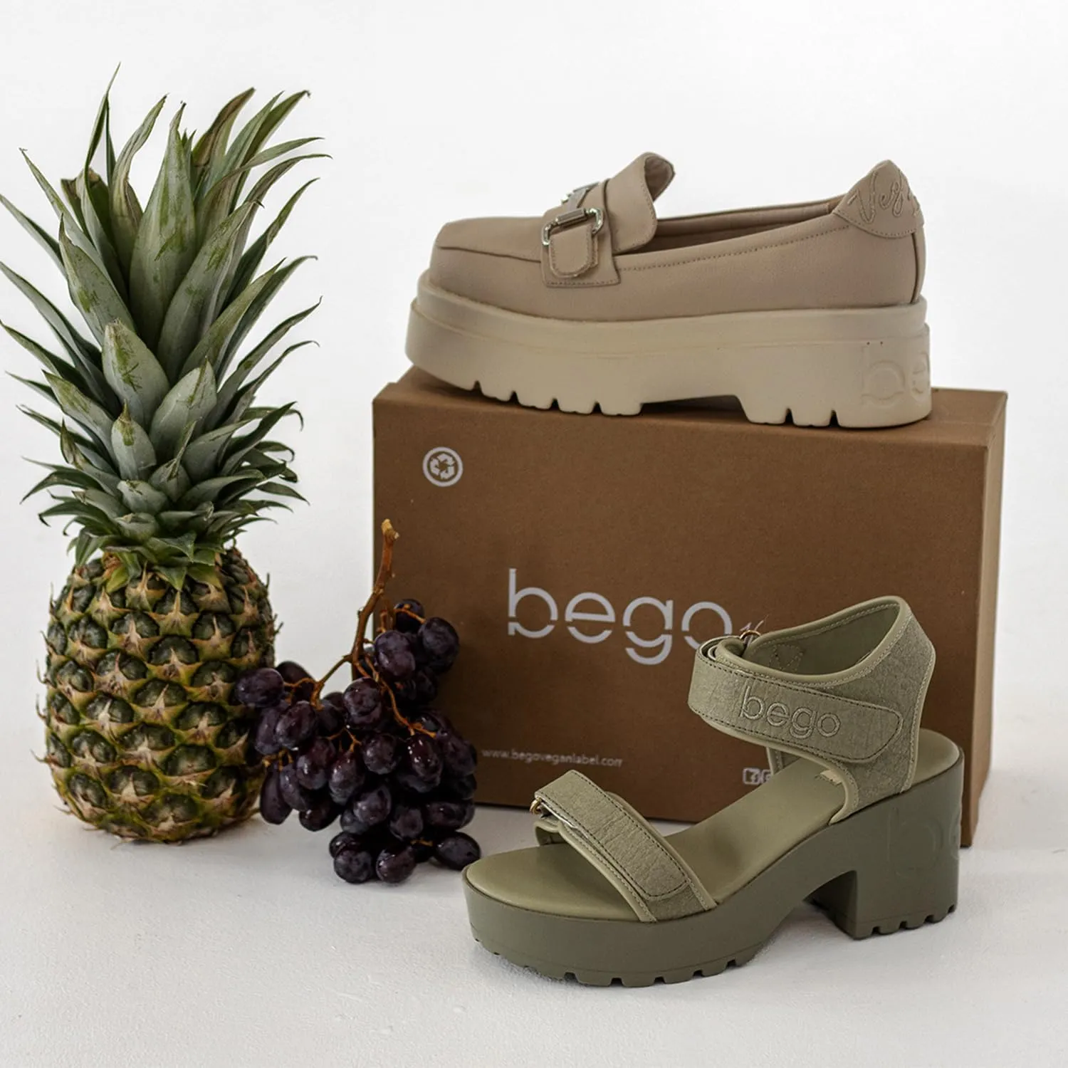 Pineapple Leather Heels for Women Open Toe Lug Sole Platform Fashion Block Heel Sandals for Vegan