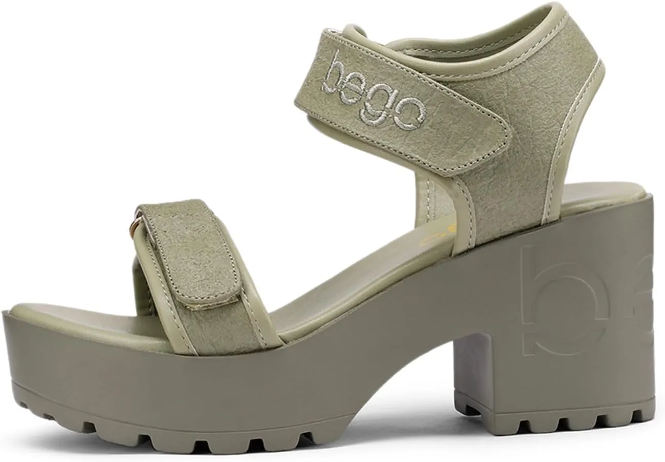 Pineapple Leather Heels for Women Open Toe Lug Sole Platform Fashion Block Heel Sandals for Vegan
