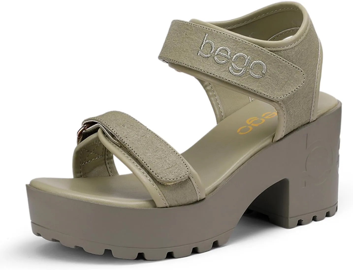 Pineapple Leather Heels for Women Open Toe Lug Sole Platform Fashion Block Heel Sandals for Vegan