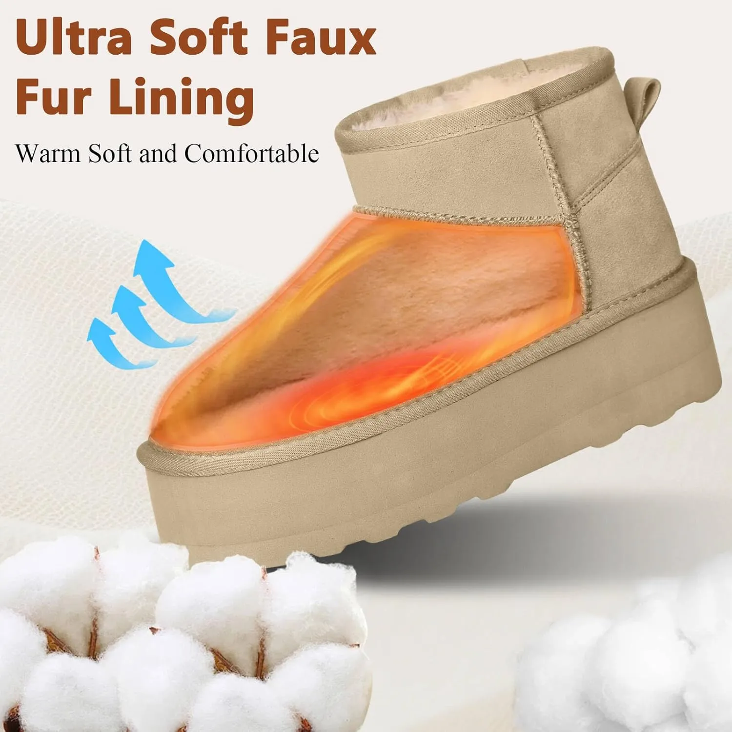 Platform Mini Boot For Women Short Ankle Boot Fur Fleece Lined Sneakers Snow Platform Anti-Slip Boot For Outdoor