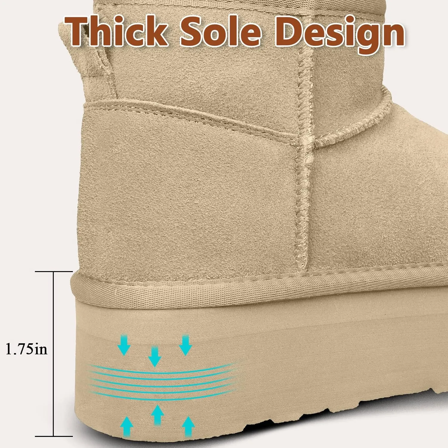 Platform Mini Boot For Women Short Ankle Boot Fur Fleece Lined Sneakers Snow Platform Anti-Slip Boot For Outdoor