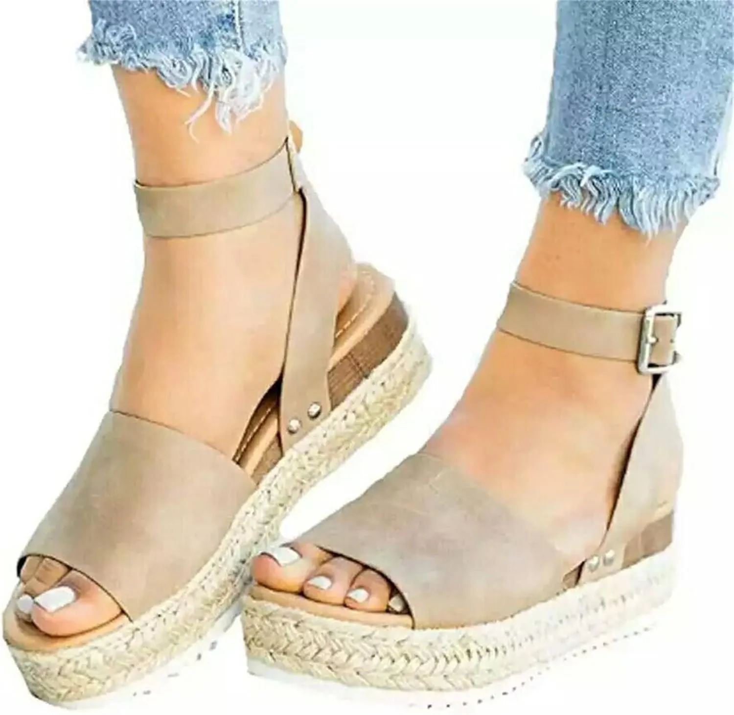 Platform Sandals Women Dressy 2025 Summer Open Toe Buckle Ankle Strap Wedge Sandals Comfortable Arch Support Wedge Sandals