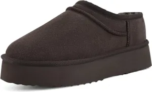 Platform Slippers for Women Genuine Suede Ankle Snow Boots Indoor Outdoor Winter Fur Slip On Mules