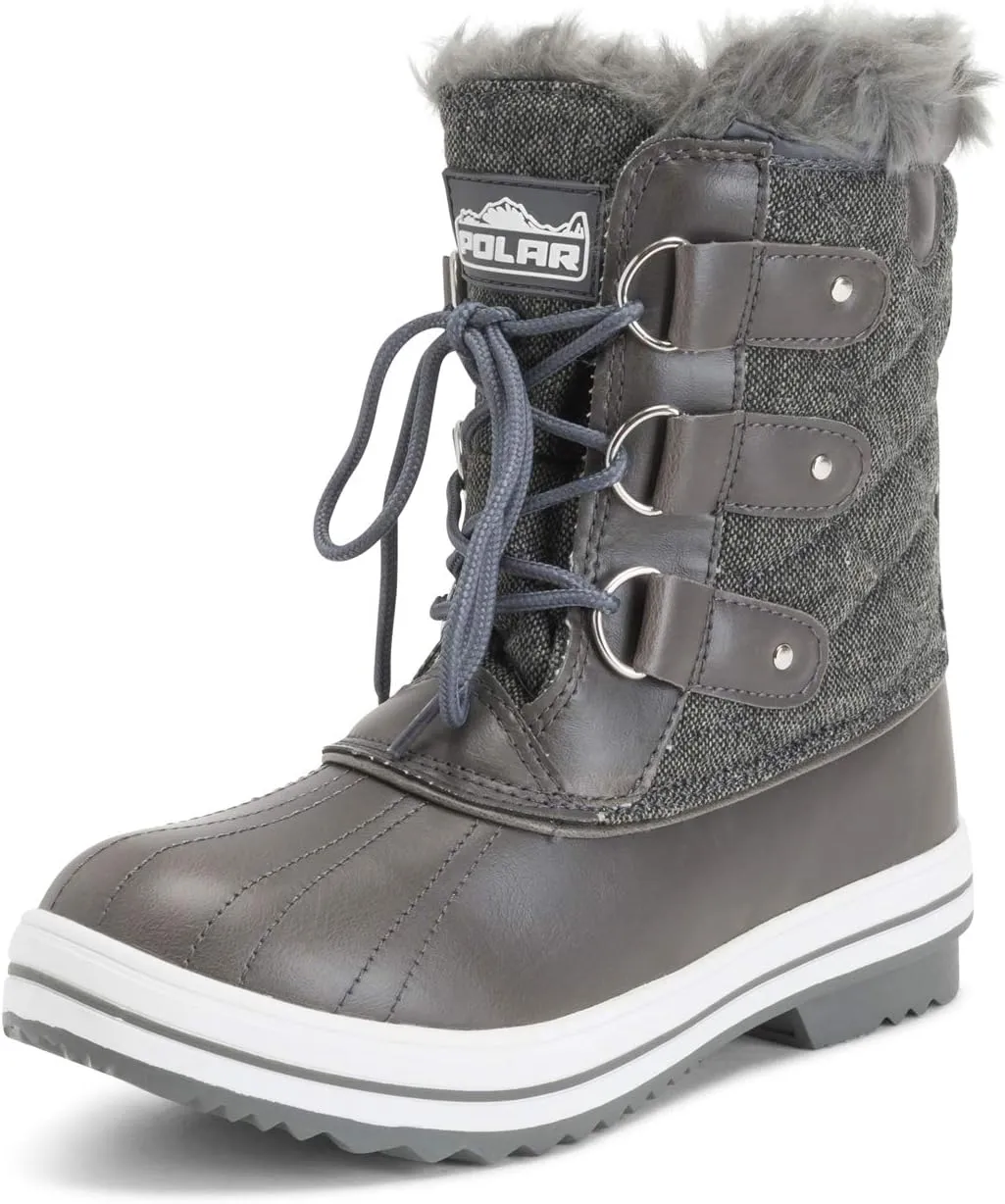 POLAR Womens Mid Padded Thermal Durable Rubber Sole Waterproof Winter Snow Faux Fur Boots - Grey Textile/Blue - EU40/US9 - YC0639