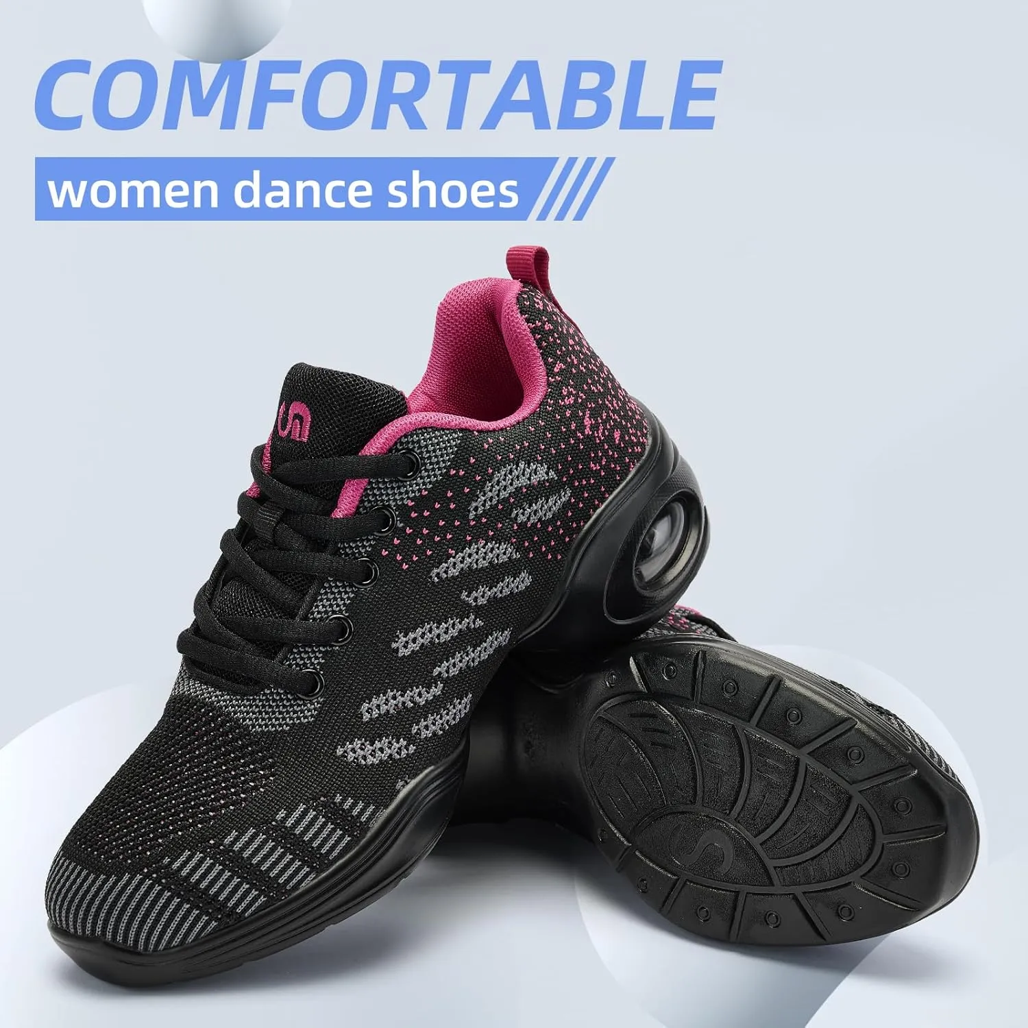 PPQ Women's Jazz Shoes Lace-up Sneakers Modern Dance Shoes Air Cushion Platform Walking Dance Shoes