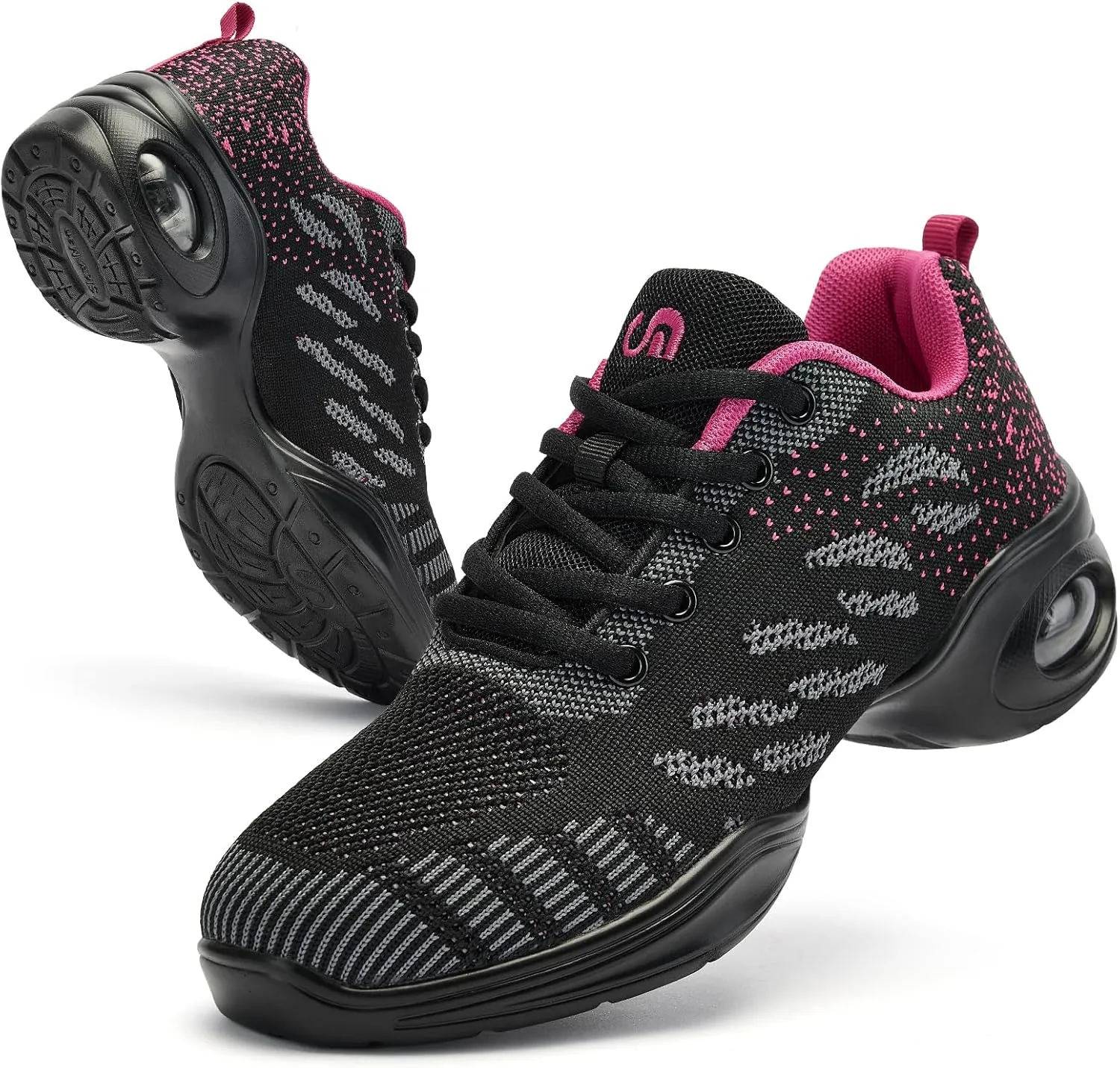 PPQ Women's Jazz Shoes Lace-up Sneakers Modern Dance Shoes Air Cushion Platform Walking Dance Shoes