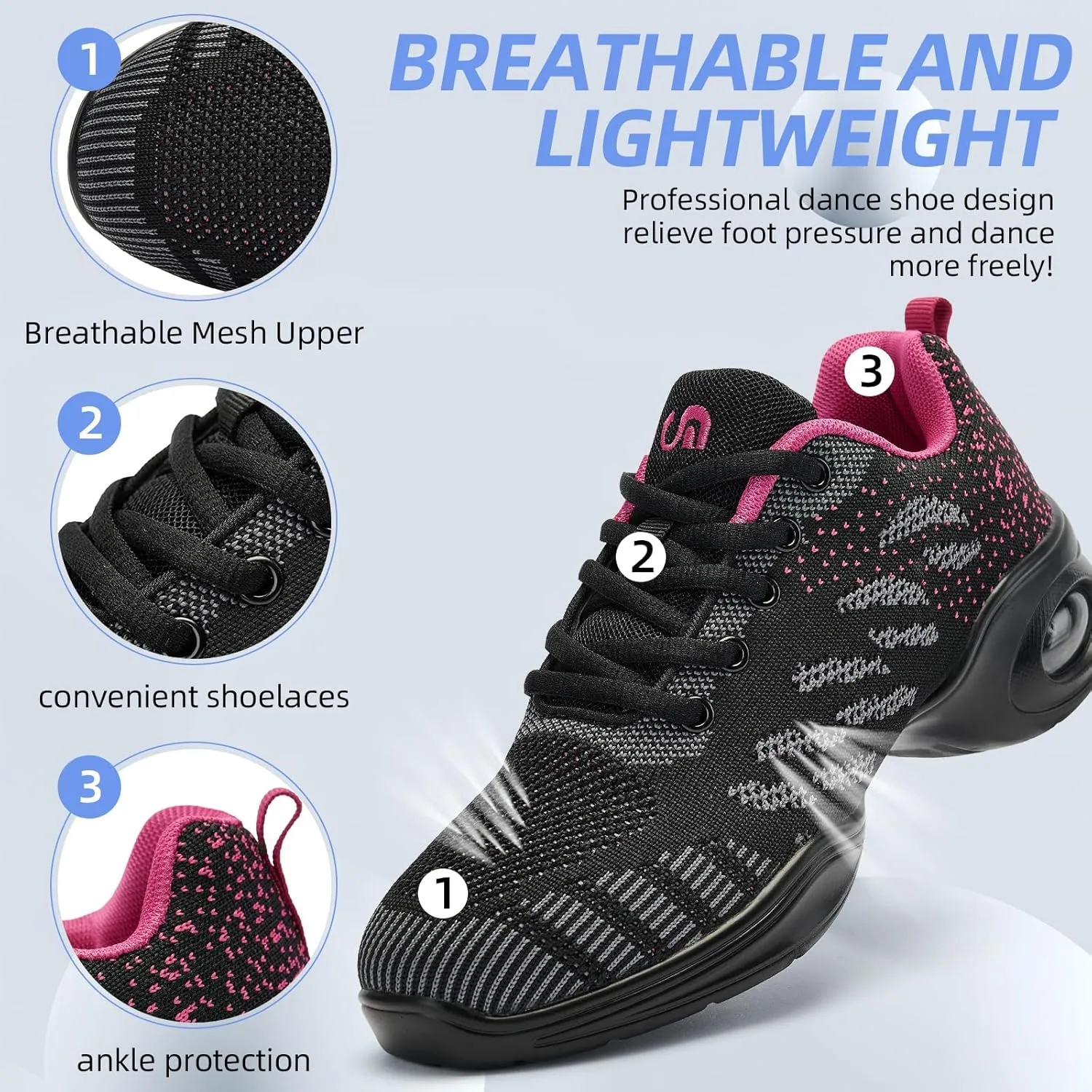PPQ Women's Jazz Shoes Lace-up Sneakers Modern Dance Shoes Air Cushion Platform Walking Dance Shoes