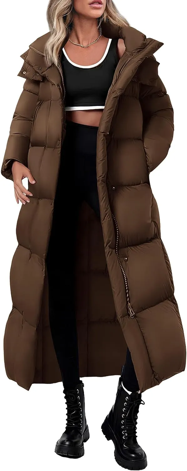 PRETTYGARDEN Women's Winter Long Puffer Coats Hooded Zip Up Casual Thickened Down Jackets Trendy Warm Clothes Outerwear