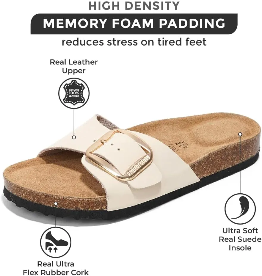 Project Cloud Genuine Leather Sandals Women Dressy Summer Beach Essentials - Flip Flops & Slides with Memory Foam Insole Womens Sandals Comfortable Footwear