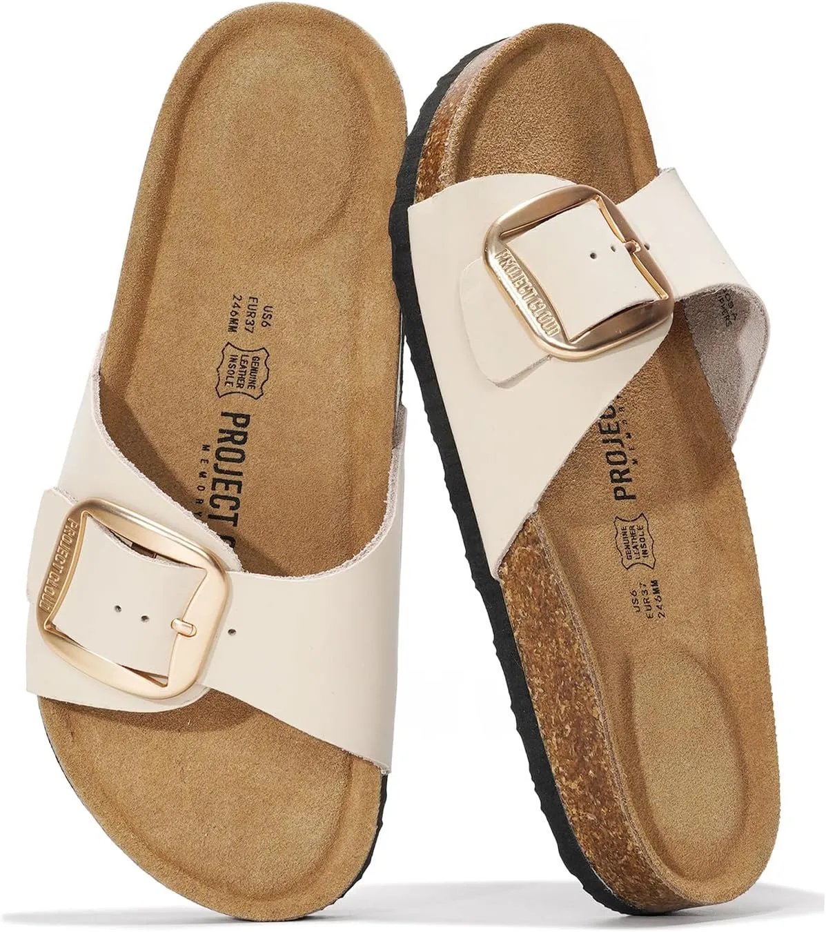 Project Cloud Genuine Leather Sandals Women Dressy Summer Beach Essentials - Flip Flops & Slides with Memory Foam Insole Womens Sandals Comfortable Footwear