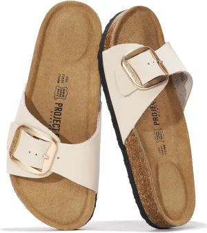Project Cloud Genuine Leather Sandals Women Dressy Summer Beach Essentials - Flip Flops & Slides with Memory Foam Insole Womens Sandals Comfortable Footwear