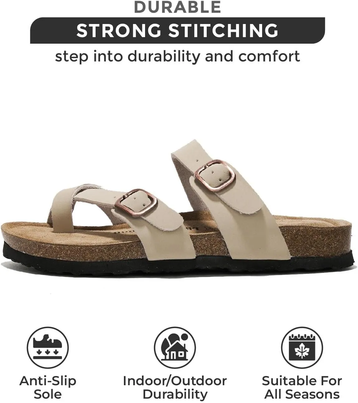Project Cloud Genuine Leather Womens Sandals - Comfortable Cork Footbed Slides with Memory Foam Beach Essential Summer Sandals For Women 2025 (Lian)
